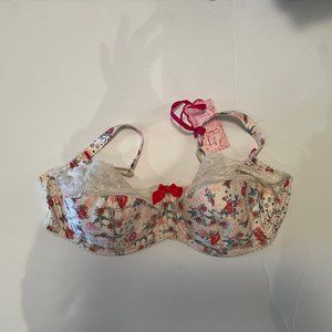 BNWT Tutti Rouge Tallulah Bra Tattoo Pin Ups Ivory Hot Pink 30GG